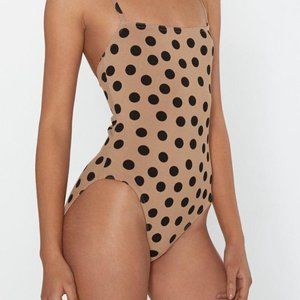 NWT Nasty Gal Camel Polka Dot Square Neck Bodysuit